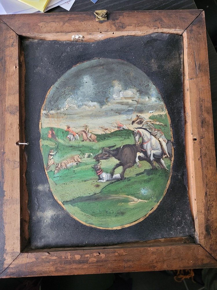 Indo-Portuguese Artist, The Buffalo Hunt, 18th Century, Artwork Under Glass