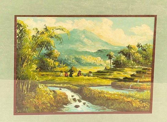 Indochinese Rice Field, 1950s, Oil on Canvas, Framed-QKG-1357208