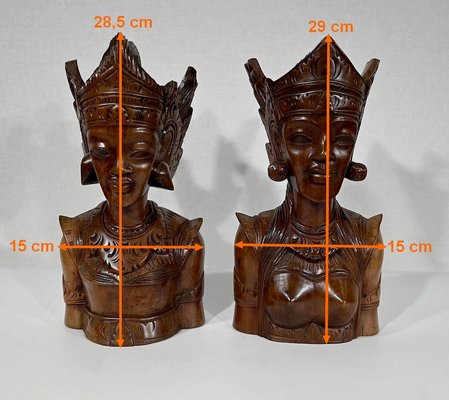 Indonesian Dancer Sculptures in Massive Wood, 20th-Century, Set of 2-RVK-1348317