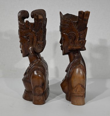 Indonesian Dancer Sculptures in Massive Wood, 20th-Century, Set of 2-RVK-1348317