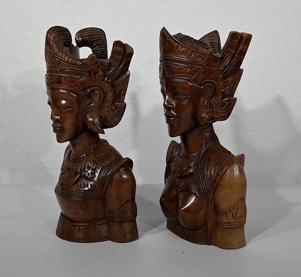 Indonesian Dancer Sculptures in Massive Wood, 20th-Century, Set of 2-RVK-1348317