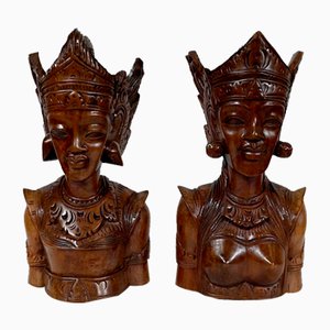 Indonesian Dancer Sculptures in Massive Wood, 20th-Century, Set of 2-RVK-1348317