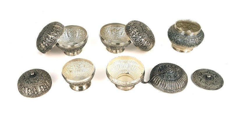 Indonesian Repoussé Silver Globular Vessels with Lids, Set of 5-ZCI-752744