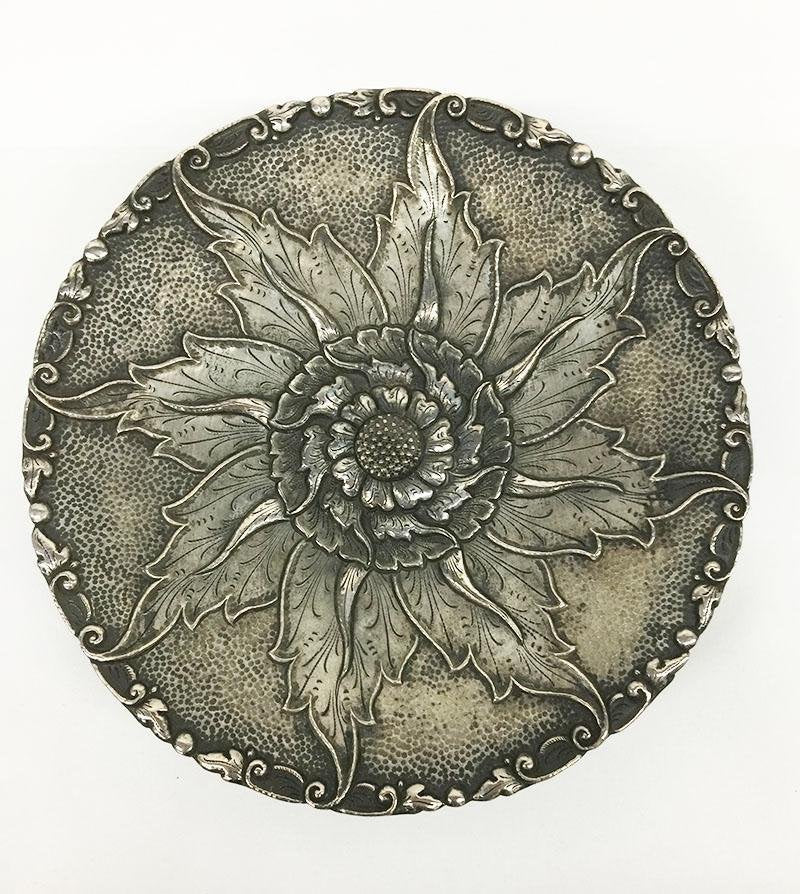 Indonesian Silver Yogya 3-Legged Bowl with Floral Pattern