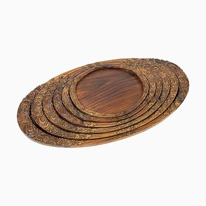 Indonesian Teak Wooden Serving Trays, Set of 6-UCH-1224291