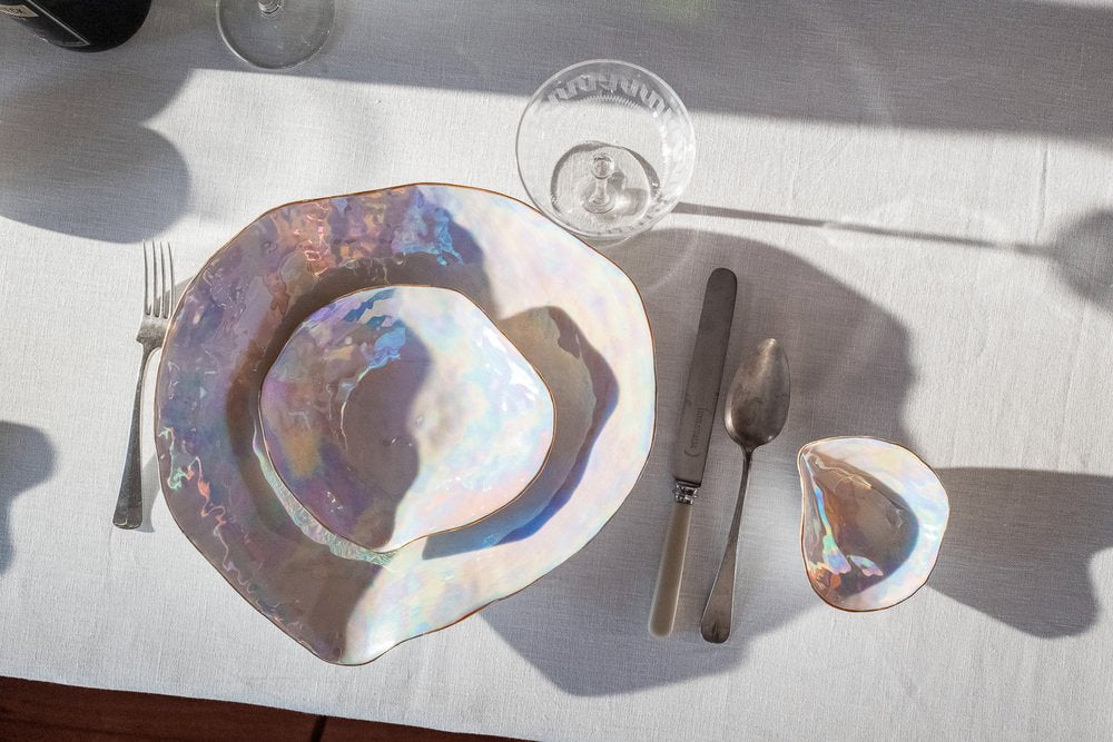 Indulge Nº2 Handmade Bowl in Iridescent Porcelain with 24-Carat Golden Rim by Sarah-Linda Forrer