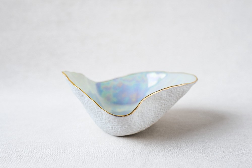 Indulge Nº2 Handmade Bowl in Iridescent Porcelain with 24-Carat Golden Rim by Sarah-Linda Forrer