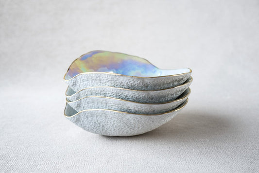 Indulge Nº2 Handmade Bowls in Iridescent Porcelain with 24-Carat Golden Rim by Sarah-Linda Forrer, Set of 4