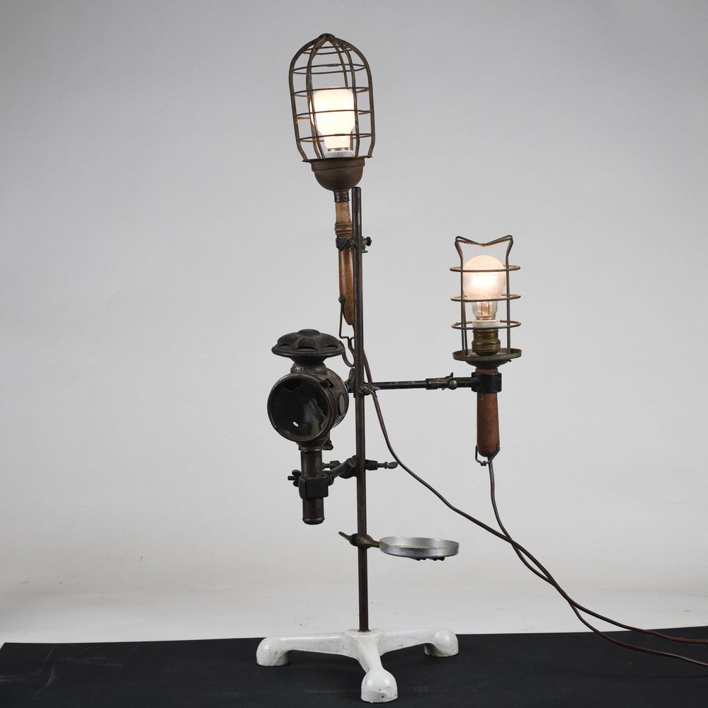 Industrial 3-Light Metal Table Lamp, Early 20th Century