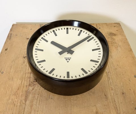 Industrial Bakelite Factory Wall Clock from Pragotron, 1960s-CGF-986326