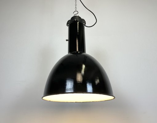 Industrial Bauhaus Black Enamel Pendant Lamp from Elektrosvit, 1930s-CGF-1233931