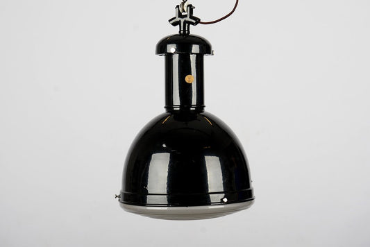 Industrial Bauhaus Black Pendant Light attirbuted to Zeiss, 1930s