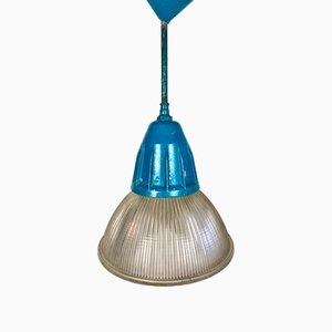 Industrial Bauhaus Factory Pendant Lamp in Blue Holophane Glass, 1920s-WZZ-1785432