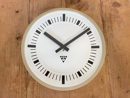 Industrial Beige Bakelite Wall Clock from Pragotron, 1970s-CGF-1057199