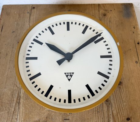 Industrial Beige Factory Wall Clock from Pragotron, 1960s-CGF-1767448