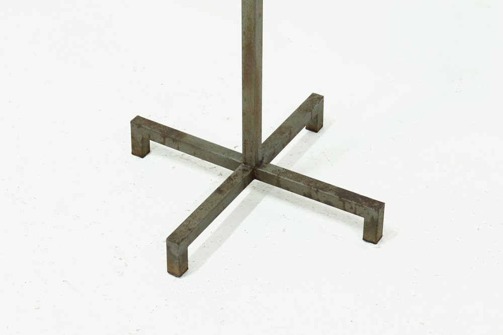 Industrial Belgian Steel & Teak Free Standing Coat Rack, 1950s