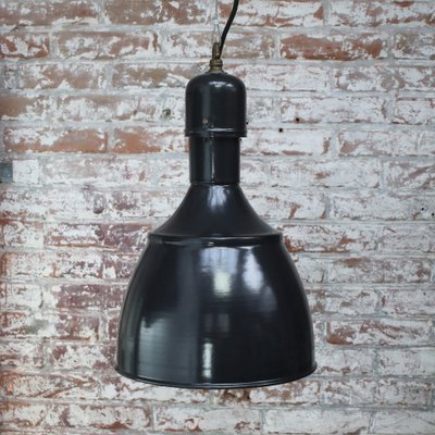 Industrial Black Enamel and Brass Pendant Light, 1950s-BLS-1767938