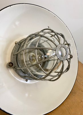 Industrial Black Enamel and Cast Iron Cage Pendant Light, 1950s-CGF-912829