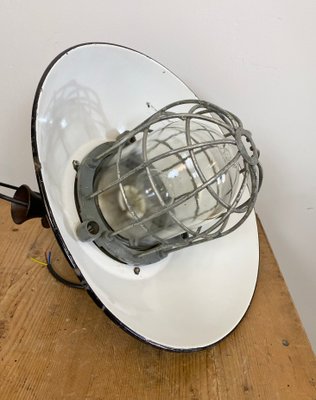 Industrial Black Enamel and Cast Iron Cage Pendant Light, 1950s-CGF-912829