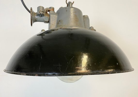 Industrial Black Enamel and Cast Iron Pendant Lamp, 1960s-CGF-868670