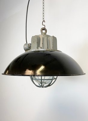 Industrial Black Enamel & Cast Iron Cage Ceiling Lamp, 1950s-CGF-847162