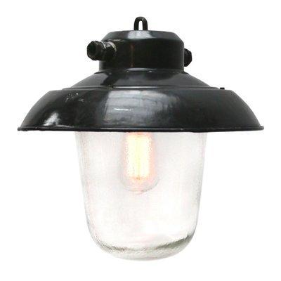 Industrial Black Enamel & Clear Glass Pendant Lights-BLS-1328203