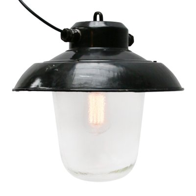 Industrial Black Enamel & Clear Glass Pendant Lights-BLS-1328203