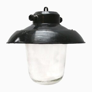 Industrial Black Enamel & Clear Glass Pendant Lights-BLS-1328203