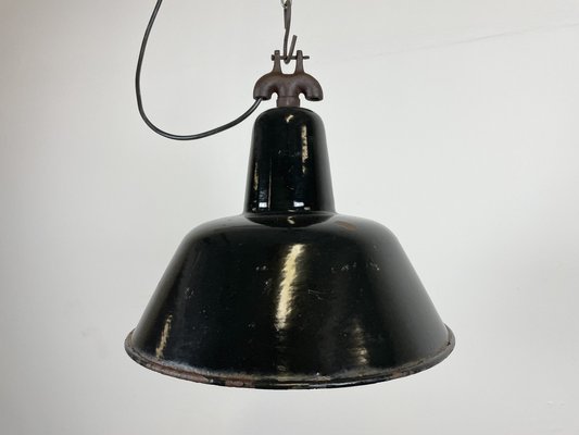 Industrial Black Enamel Factory Ceiling Lamp with Cast Iron Top, 1950s-CGF-1373673