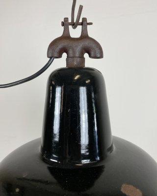 Industrial Black Enamel Factory Ceiling Lamp with Cast Iron Top, 1950s-CGF-1373673