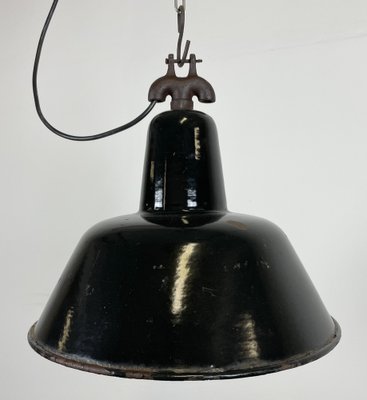 Industrial Black Enamel Factory Ceiling Lamp with Cast Iron Top, 1950s-CGF-1373673