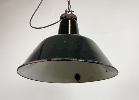 Industrial Black Enamel Factory Ceiling Lamp with Cast Iron Top, 1950s-CGF-1373673