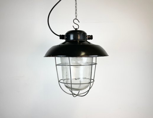 Industrial Black Enamel Factory Hanging Lamp from Elektrosvit, 1960s-CGF-1268345