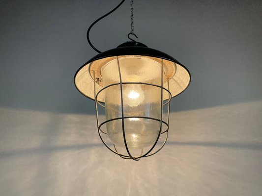 Industrial Black Enamel Factory Hanging Lamp from Elektrosvit, 1960s-CGF-1268345