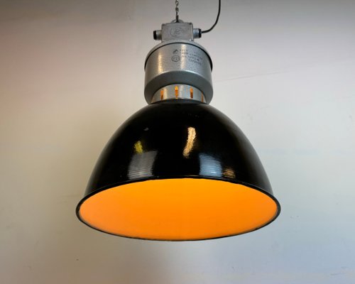 Industrial Black Enamel Factory Lamp from Elektrosvit, 1960s-CGF-1785026