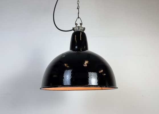 Industrial Black Enamel Factory Lamp with Cast Iron Top, 1950s-CGF-2043734