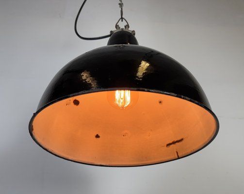 Industrial Black Enamel Factory Lamp with Cast Iron Top, 1950s-CGF-2043734