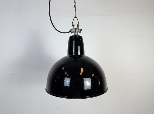 Industrial Black Enamel Factory Lamp with Cast Iron Top, 1950s-CGF-2043734