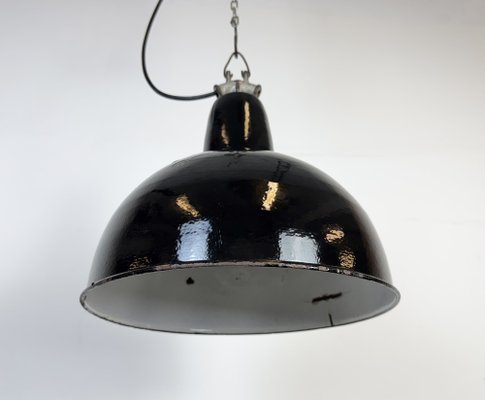 Industrial Black Enamel Factory Lamp with Cast Iron Top, 1950s-CGF-2043734