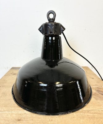 Industrial Black Enamel Factory Lamp with Cast Iron Top from Elektrosvit, 1950s-CGF-1746397