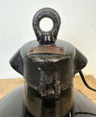 Industrial Black Enamel Factory Lamp with Cast Iron Top from Elektrosvit, 1950s-CGF-1746397