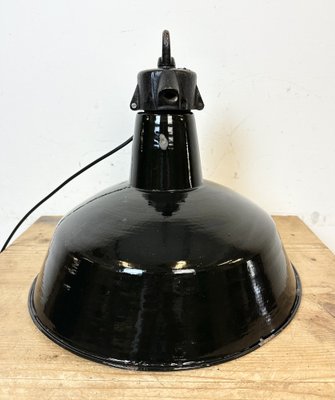 Industrial Black Enamel Factory Lamp with Cast Iron Top from Elektrosvit, 1950s-CGF-1746397