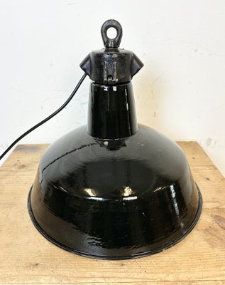 Industrial Black Enamel Factory Lamp with Cast Iron Top from Elektrosvit, 1950s-CGF-1746397