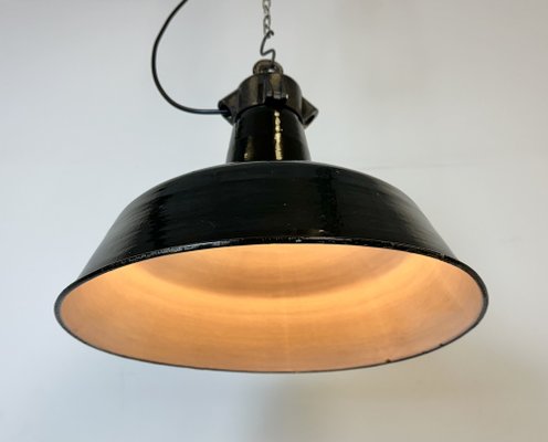 Industrial Black Enamel Factory Lamp with Cast Iron Top from Elektrosvit, 1950s-CGF-1746397