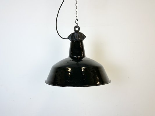 Industrial Black Enamel Factory Lamp with Cast Iron Top from Elektrosvit, 1950s-CGF-1746397