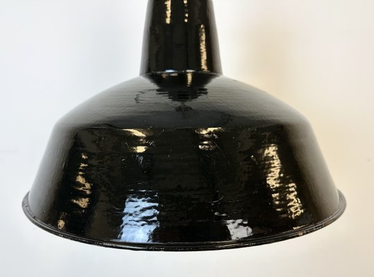 Industrial Black Enamel Factory Lamp with Cast Iron Top from Elektrosvit, 1950s-CGF-1746397