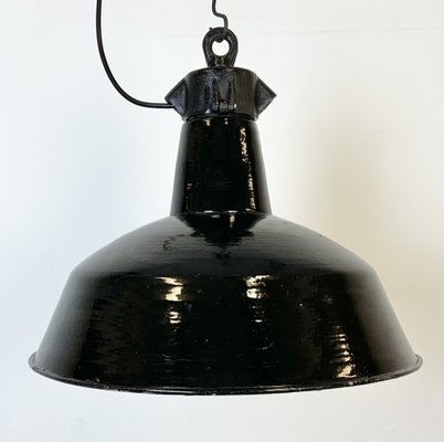 Industrial Black Enamel Factory Lamp with Cast Iron Top from Elektrosvit, 1950s-CGF-1746397