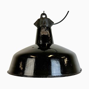 Industrial Black Enamel Factory Lamp with Cast Iron Top from Elektrosvit, 1950s-CGF-1785066