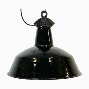 Industrial Black Enamel Factory Lamp with Cast Iron Top from Elektrosvit, 1950s-CGF-1746397