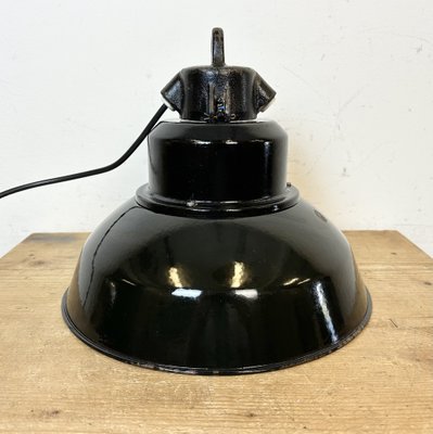 Industrial Black Enamel Factory Lamp with Cast Iron Top from Elektrosvit, 1960s-CGF-1746433